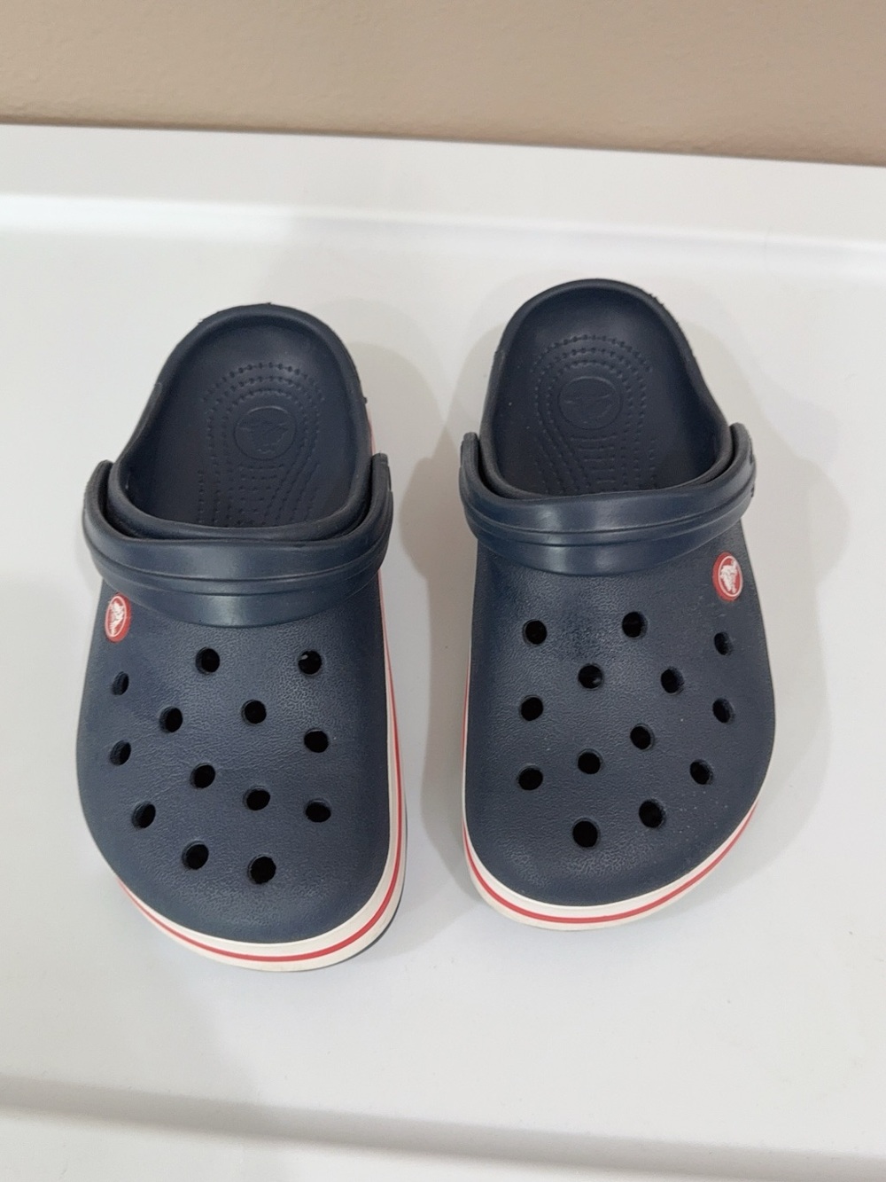 CROCS Navy Blue Classic Clog with Red-Trim Stripe